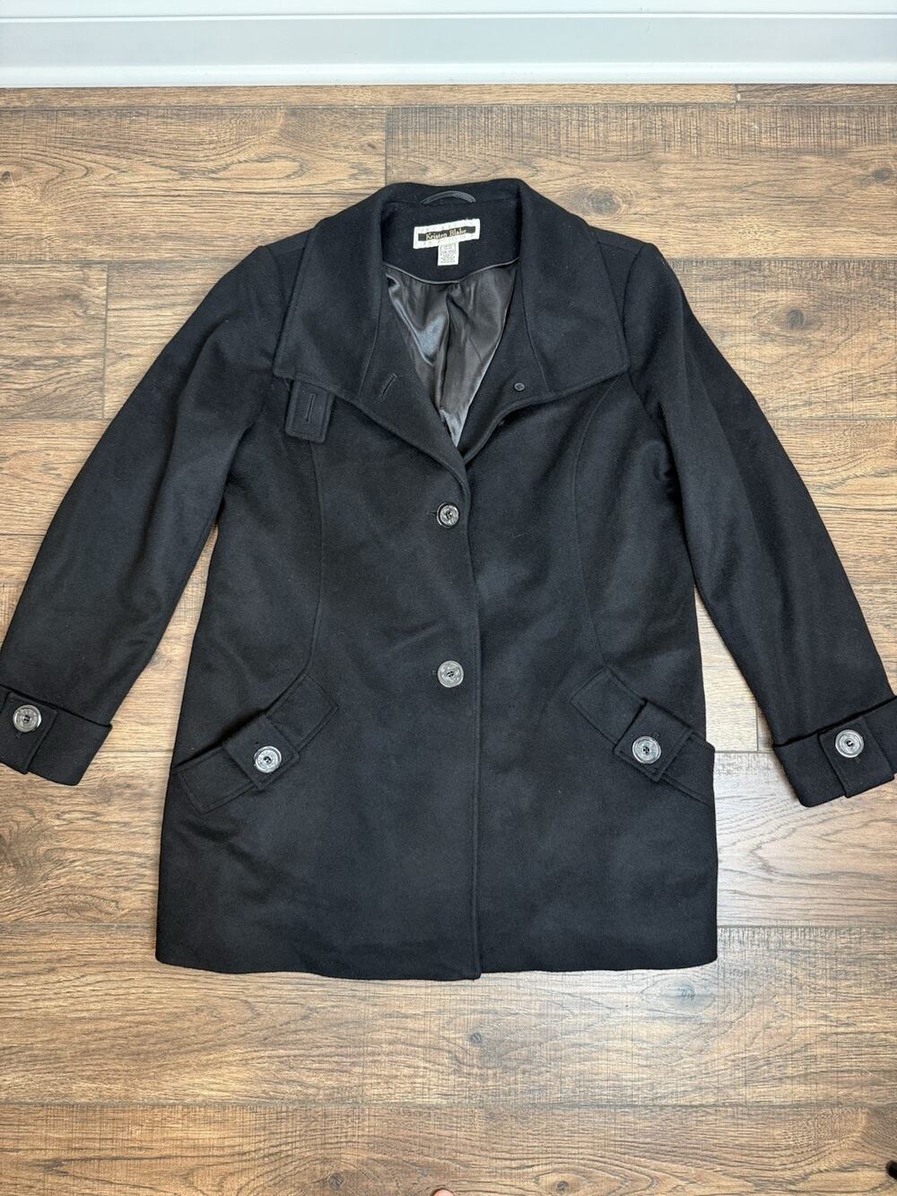 Kristen Blake Women's Wool Blend Overcoat Jacket Black Classic Buttons 2XL Coat